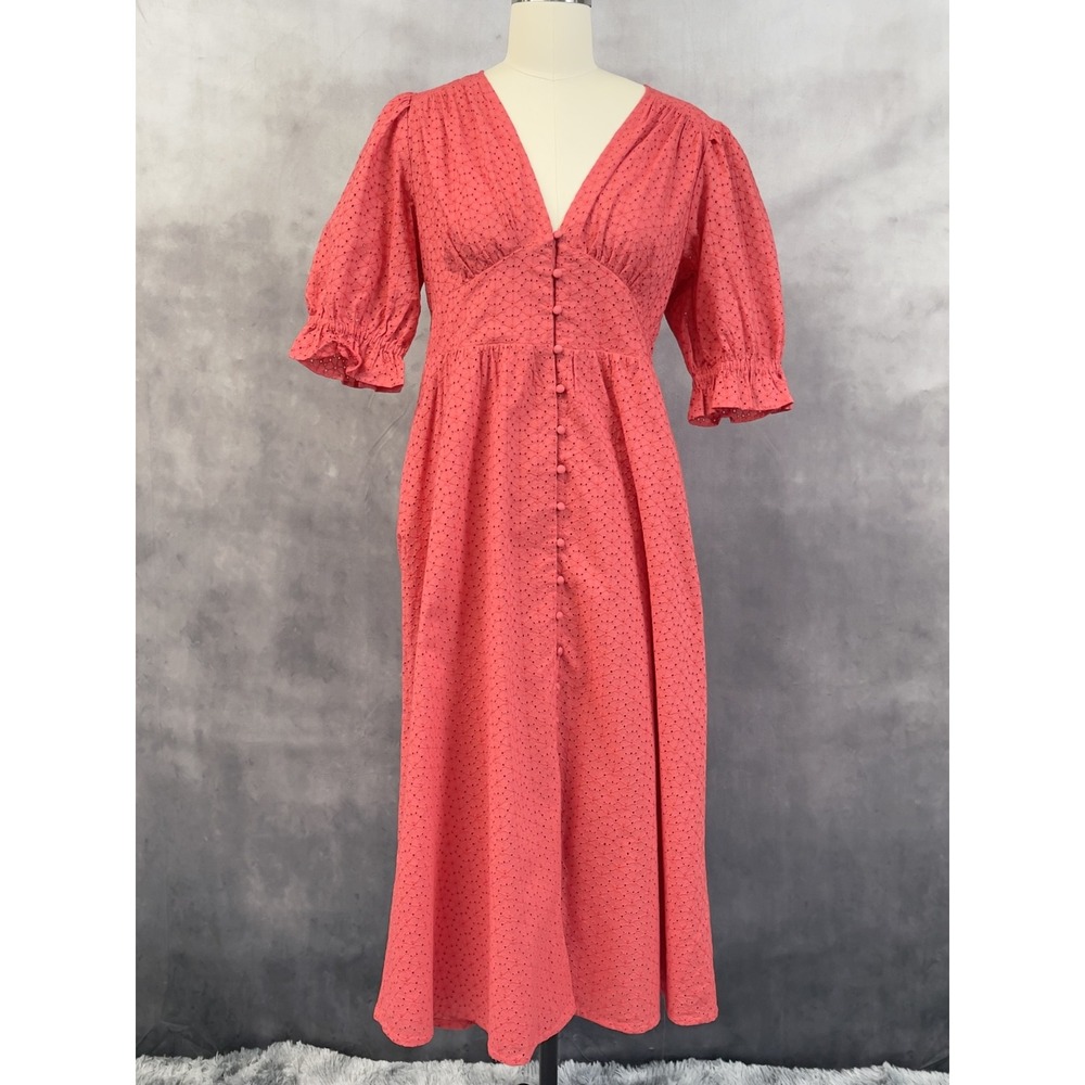 Boden Eyelet Midi Dress Women Size 6 Cotton Puff Sleeve Cottage Boho Prairie